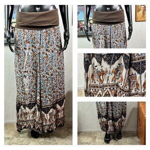 Jaxli Elephant Print Maxi Skirt – Boho Indian Wrap Style – Brown & Blue Floral
